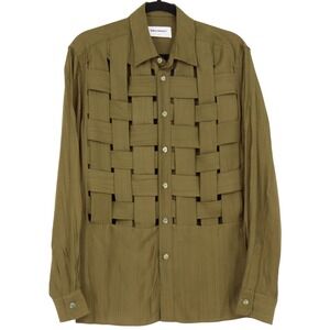 Simple Project Women's Size XS Olive Green Basketweave Cut Out Button Up Shirt